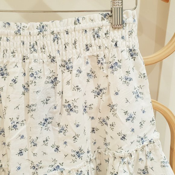Size 10 SPORTSGIRL White Blue Floral Skirt Stretch Tiered Linen Blend $49.95 - Picture 2 of 3
